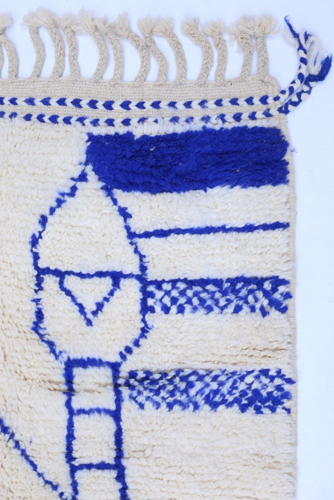 Beni Ourain Wool Rug – Bold Blue Berber Motif 200 x 144cm