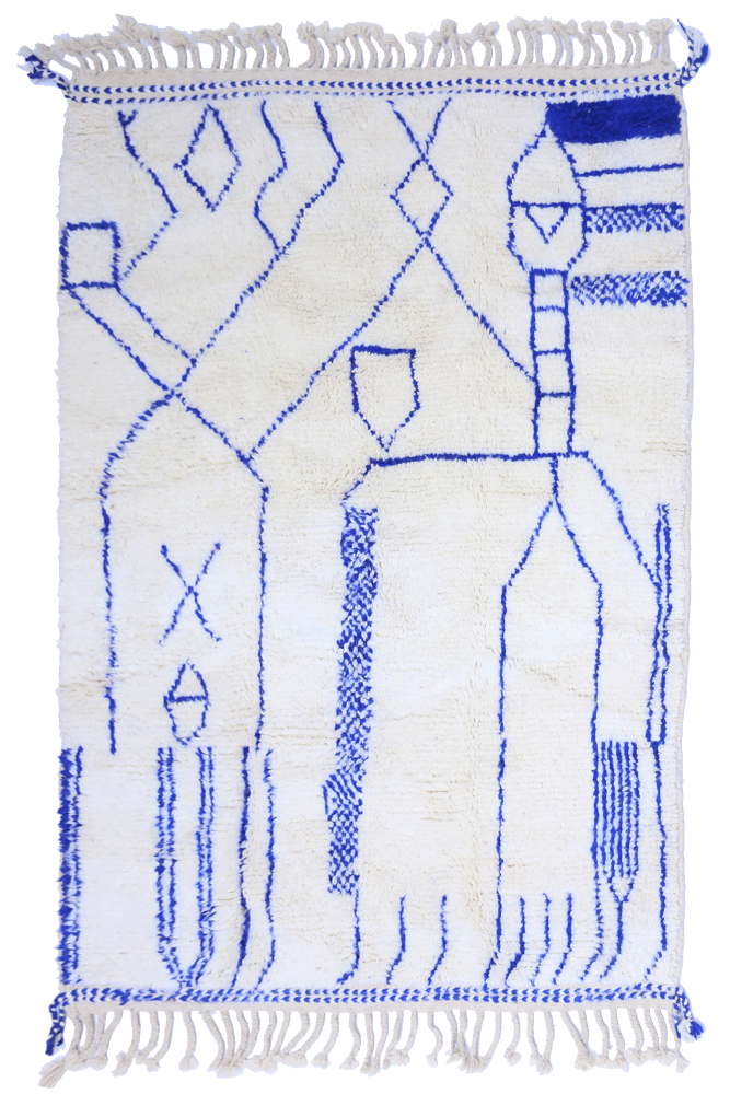 Beni Ourain Wool Rug – Bold Blue Berber Motif 200 x 144cm