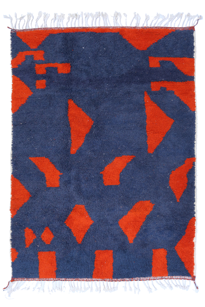 Blue & Orange Abstract Azilal Rug 260 x 171 cm