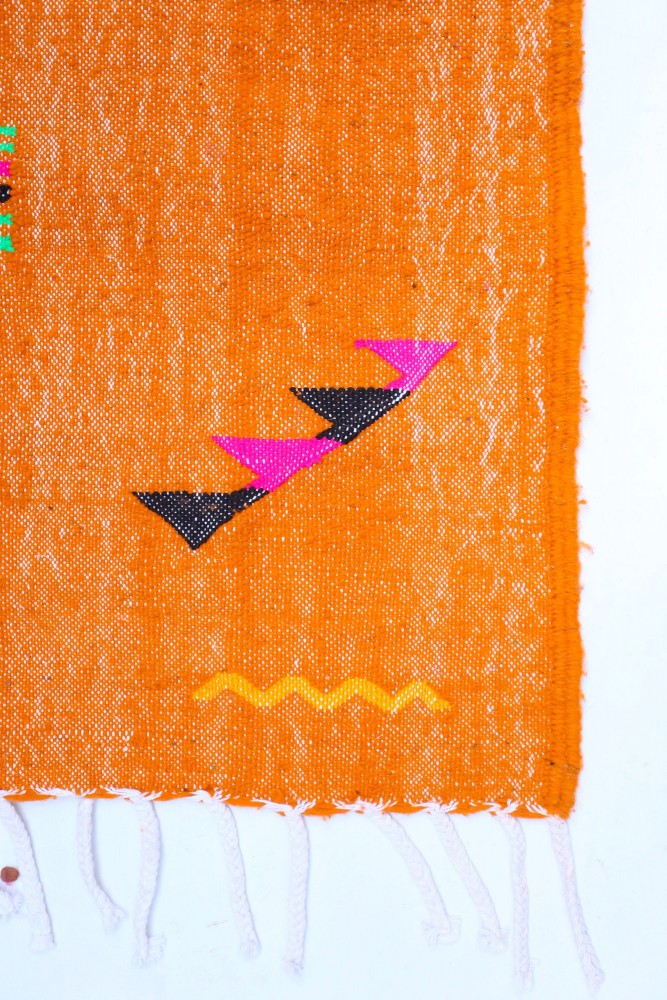 Handwoven Orange Wool Kilim Rug – 225 x 143 cm