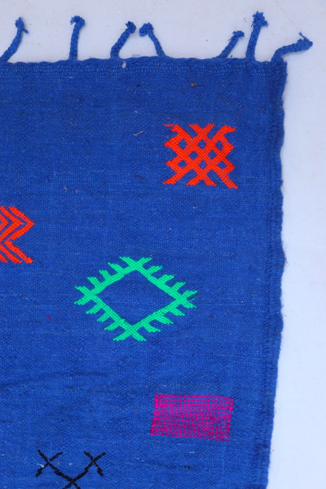 Handwoven Moroccan Kilim Rug – 237 x 144 cm – Deep Blue Wool