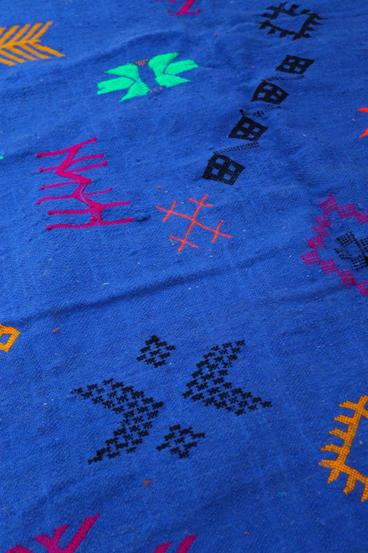 Handwoven Moroccan Kilim Rug – 237 x 144 cm – Deep Blue Wool