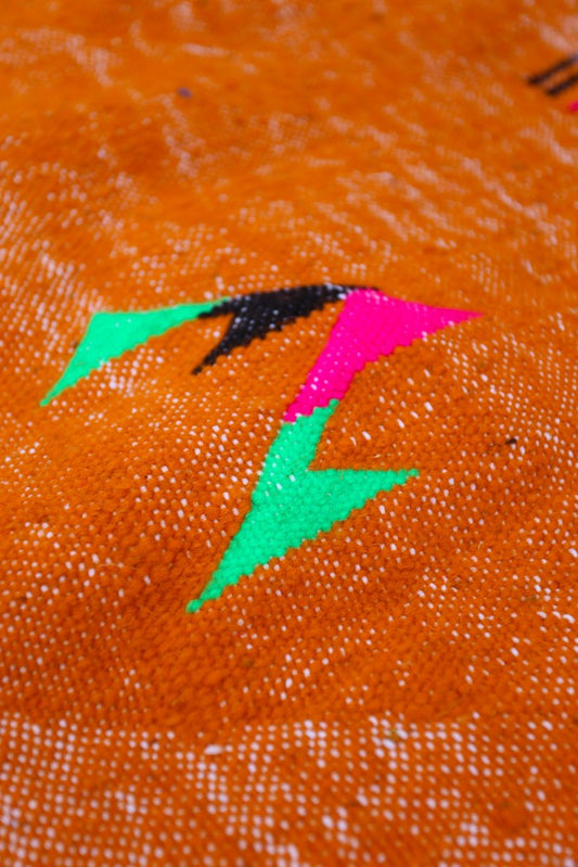 Handwoven Orange Wool Kilim Rug – 225 x 143 cm