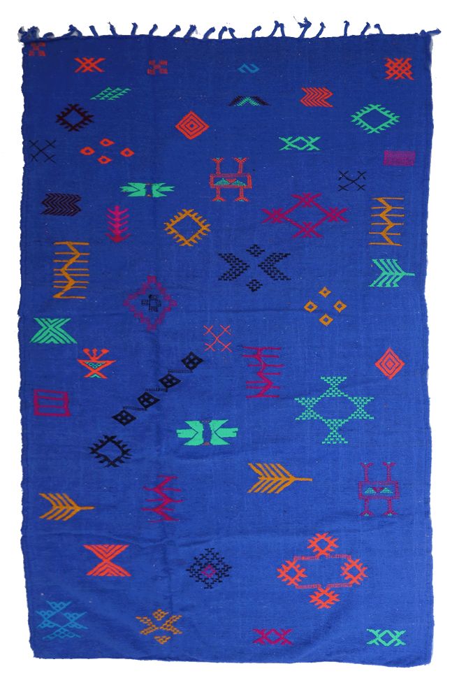 Handwoven Moroccan Kilim Rug – 237 x 144 cm – Deep Blue Wool