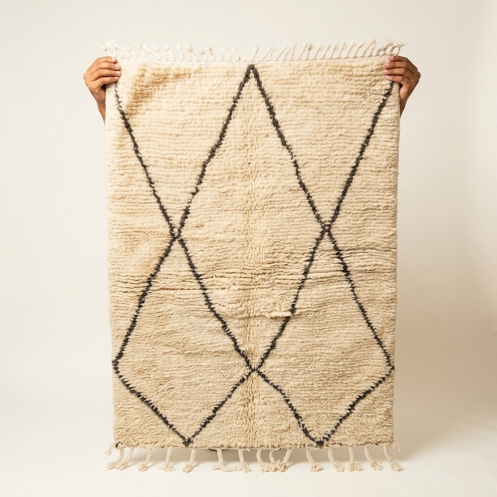 Classic Cream & Charcoal Diamond Beni Ourain Wool Rug 150 x 100 cm