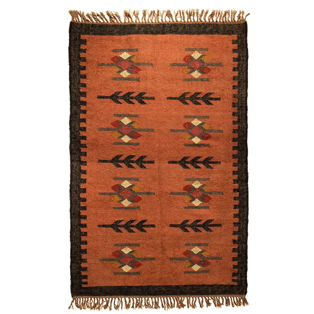 Ottoman Kilim Rug Wool and Jute Izmir Pattern