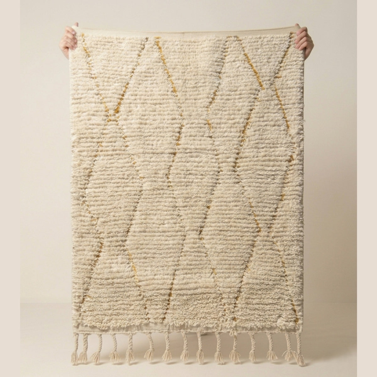 Warm Cream & Honey Diamond Wool Rug 250 x 150 cm
