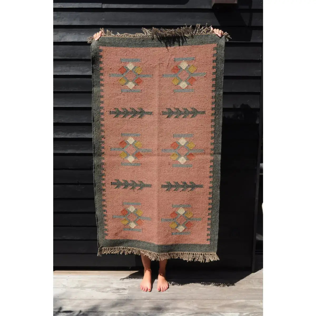 Ottoman Kilim Rug Wool and Jute Izmir Pattern