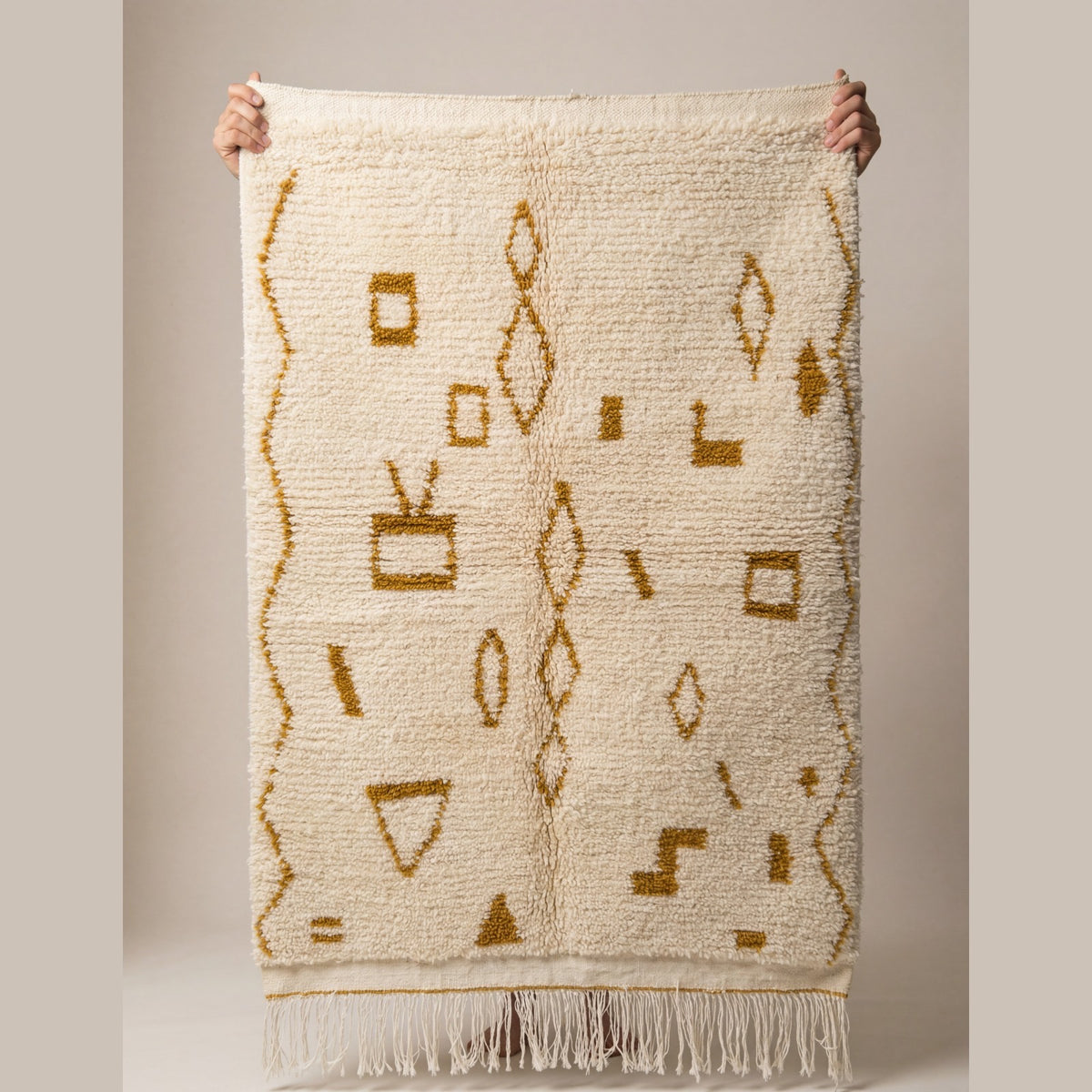 Ochre Symbols Beni Ourain Wool Rug  150x100 cm