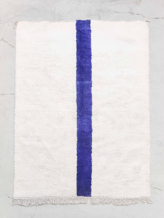 Minimalist Cobalt Stripe Custom-Made Beni Ourain Wool Rug