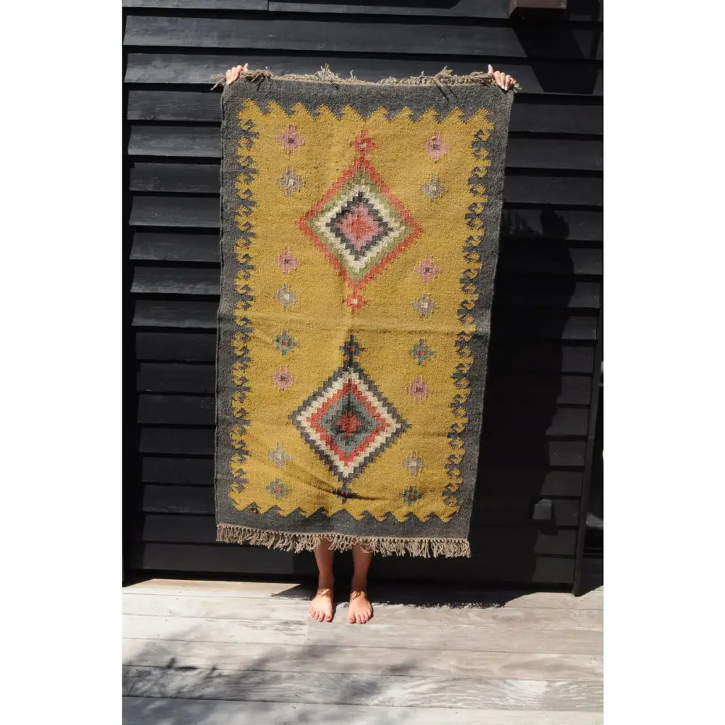 Kilim Ottoman Wool and Jute Ankara Pattern