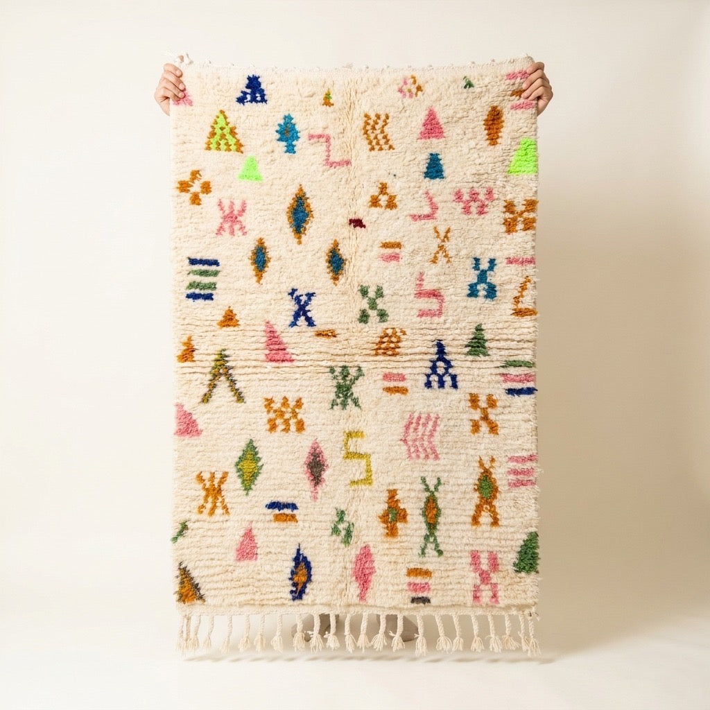 Bright Confetti Symbols Azilal Berber Rug 150 x 100 cm