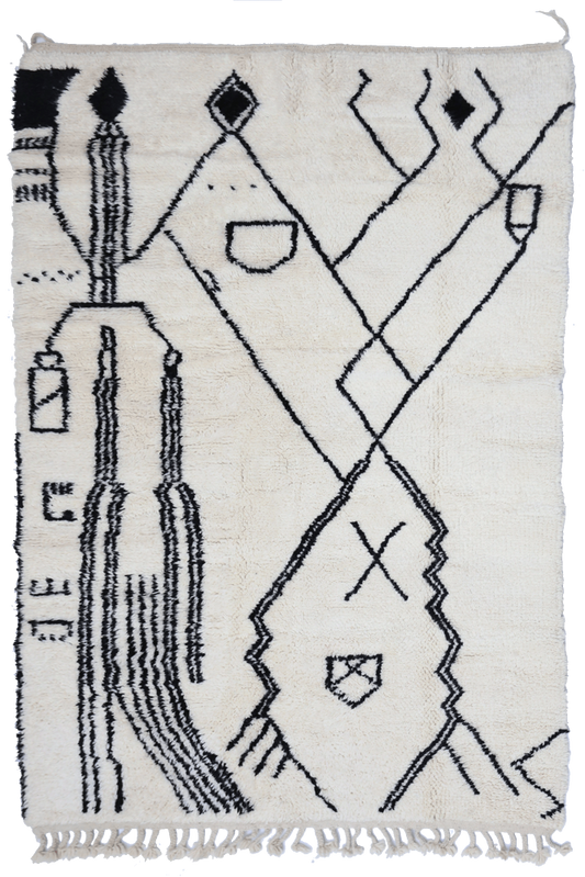 Beni Ourain Wool Rug – Tribal Symbols in Monochrome 250 x 150 cm
