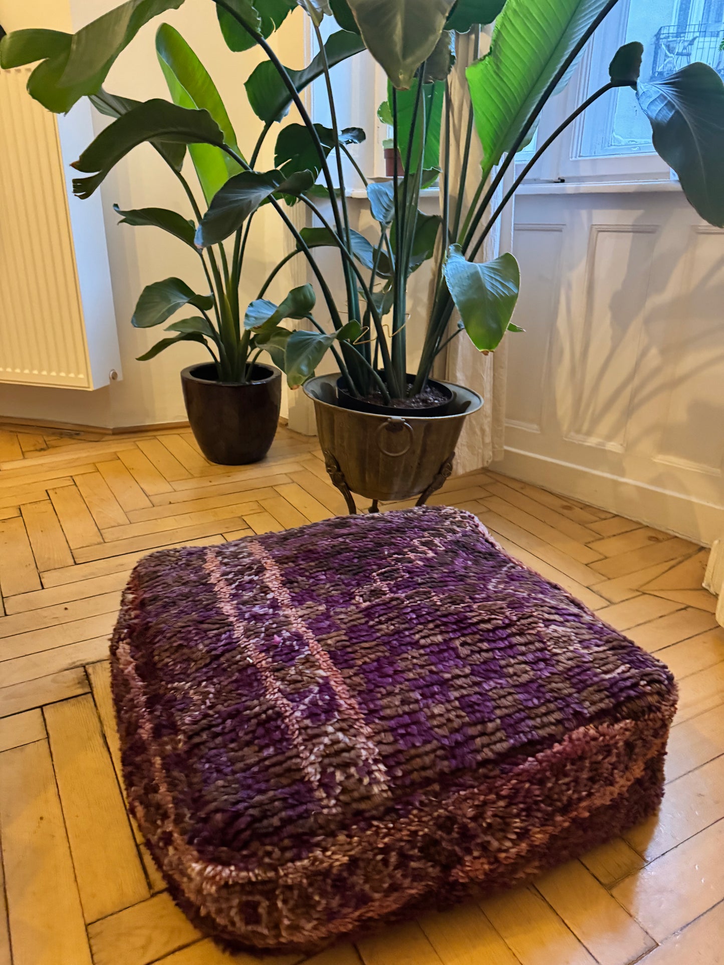 "Midnight Orchid" Upcycled Vintage Berber Pouf