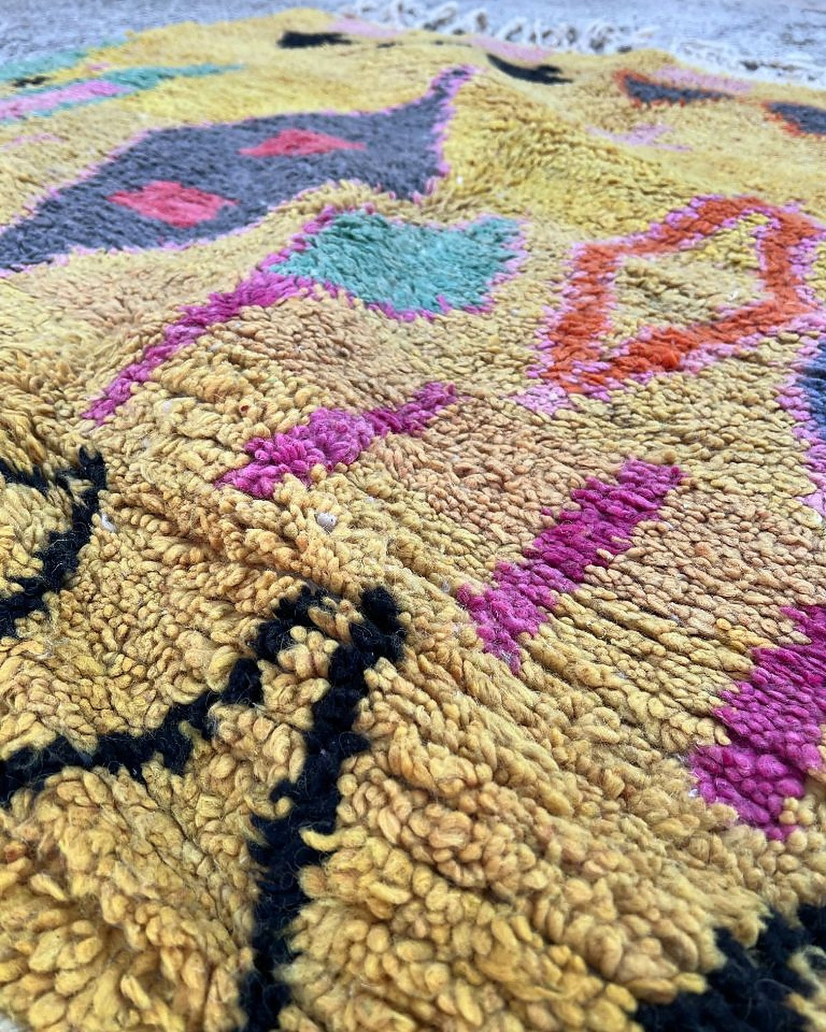 Vibrant Tribal Yellow Boujad Wool Rug  250x150
