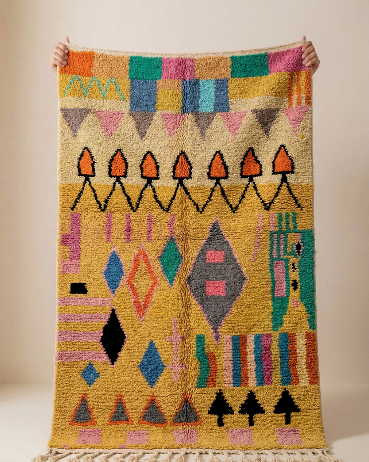 Vibrant Tribal Yellow Boujad Wool Rug  250x150