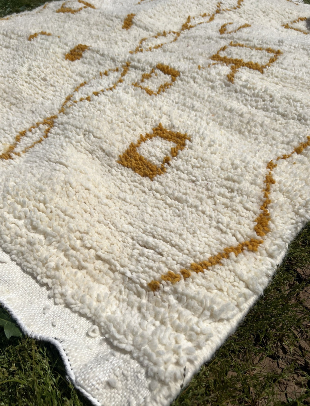 Ochre Symbols Beni Ourain Wool Rug  150x100 cm
