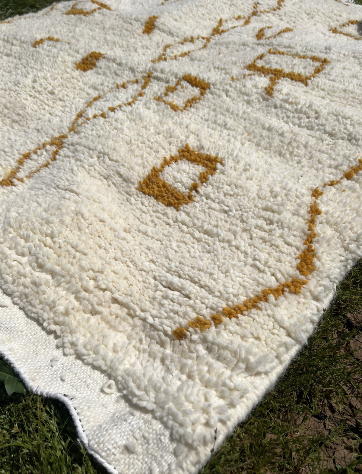 Ochre Symbols Beni Ourain Wool Rug  150x100 cm