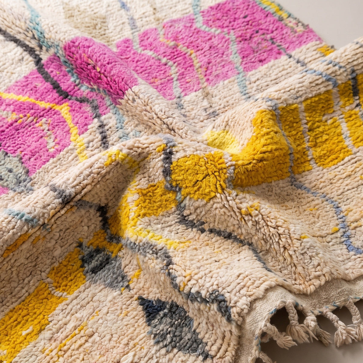 Pink & Saffron Abstract Boujad Berber Rug 250x150