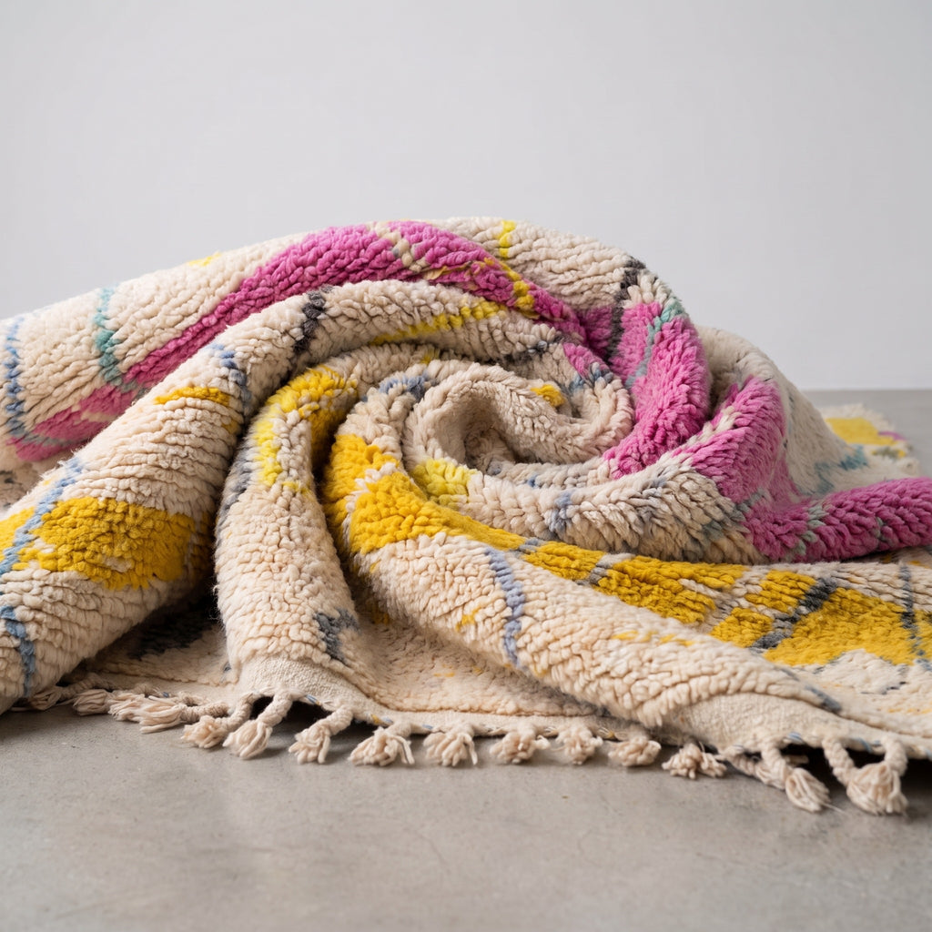 Pink & Saffron Abstract Boujad Berber Rug 250x150