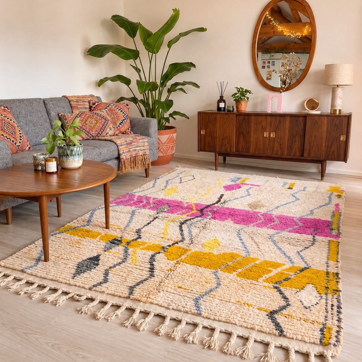 Pink & Saffron Abstract Boujad Berber Rug 250x150