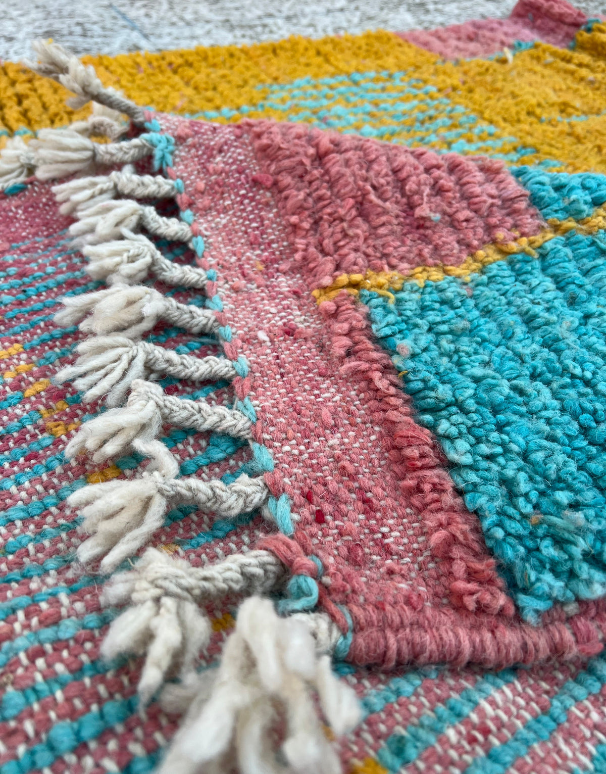 Abstract Geometric Pink & Teal Boujad Rug 260 x 150 cm