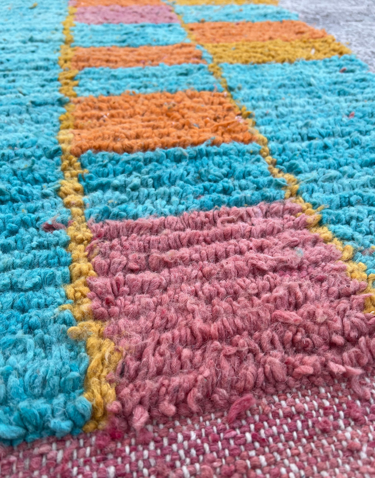 Abstract Geometric Pink & Teal Boujad Rug 260 x 150 cm