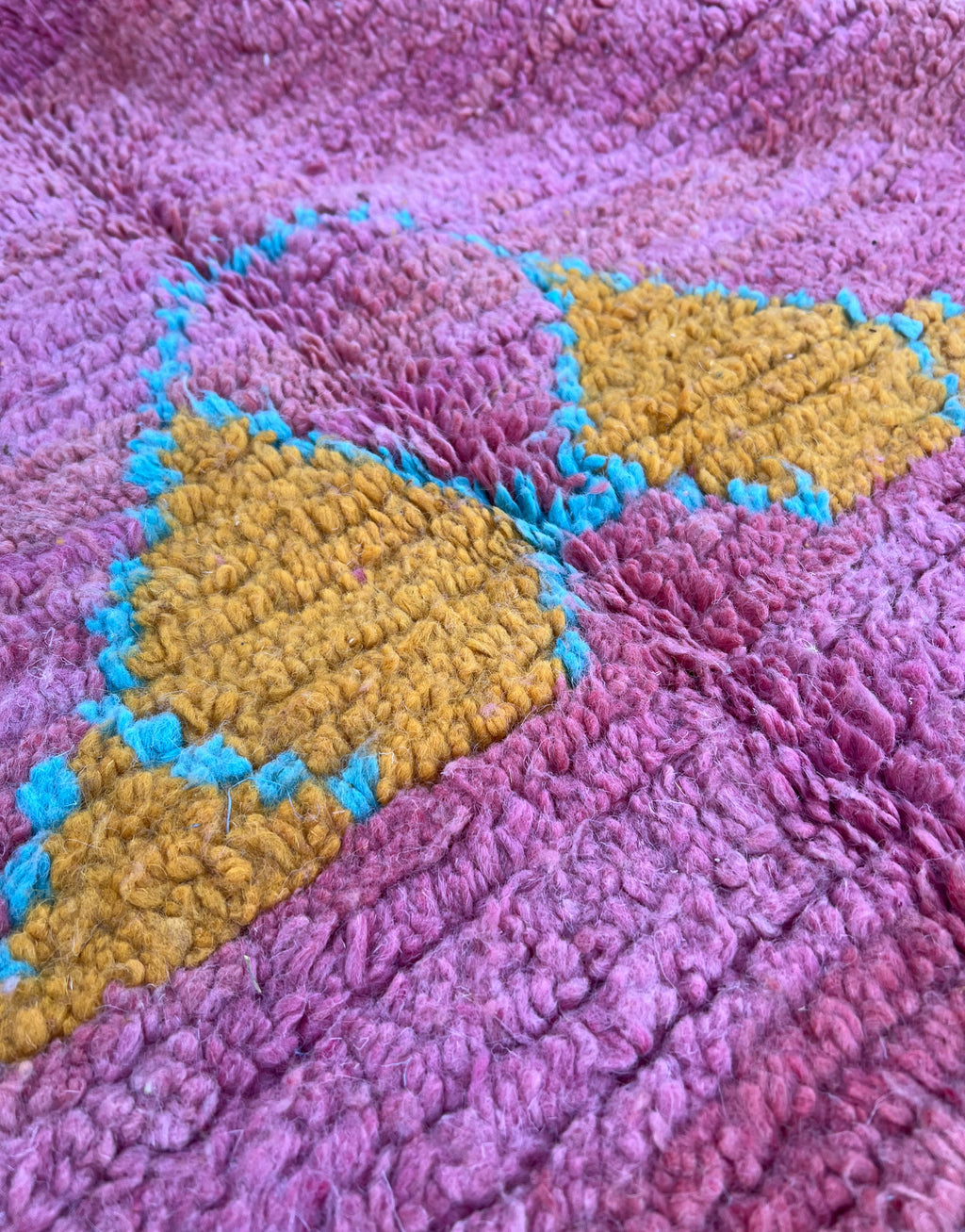 Abstract Geometric Pink & Teal Boujad Rug 260 x 150 cm