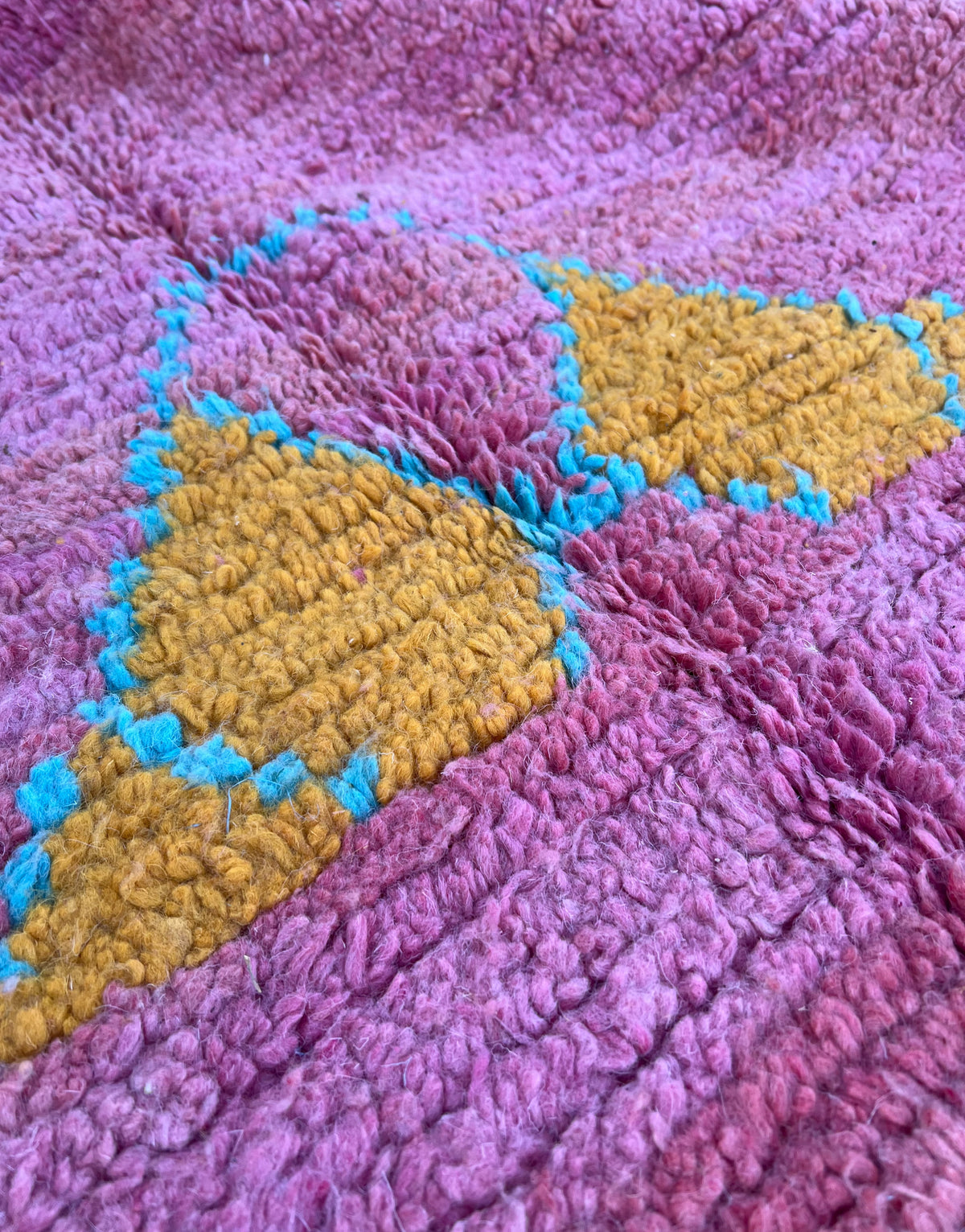 Abstract Geometric Pink & Teal Boujad Rug 260 x 150 cm
