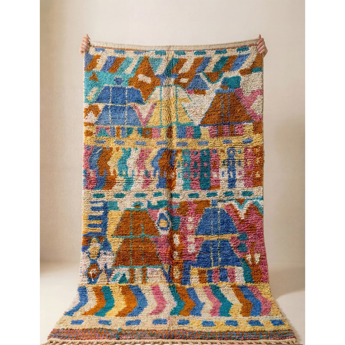 Vintage Style Graphic Colorful Boujad Berber Rug