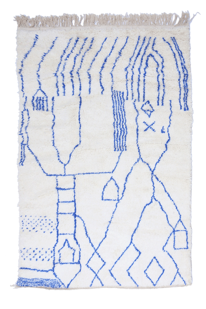 Beni Ourain Wool Rug – Abstract Blue Tribal Design 250 x 150cm