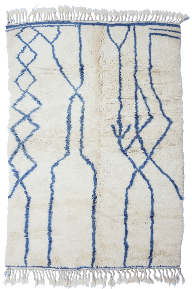Handmade Moroccan Wool Rug with Blue Lines – Beni Ourain 246 x 160cm