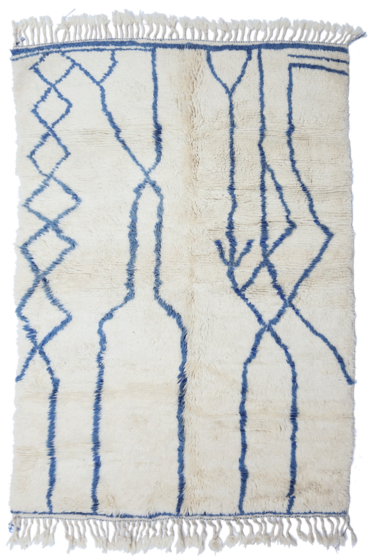 Handmade Moroccan Wool Rug with Blue Lines – Beni Ourain 246 x 160cm