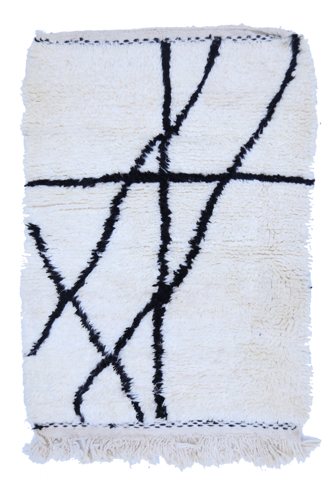 Small Beni Ourain Wool Rug –  Abstract Black Lines on Cream 108 x 70cm