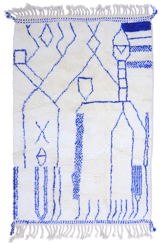 Beni Ourain Wool Rug – Bold Blue Berber Motif  200 x 144cm