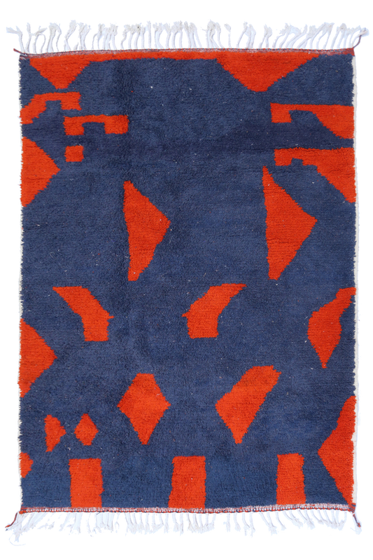 Blue & Orange Abstract Azilal Rug 260 x 171 cm