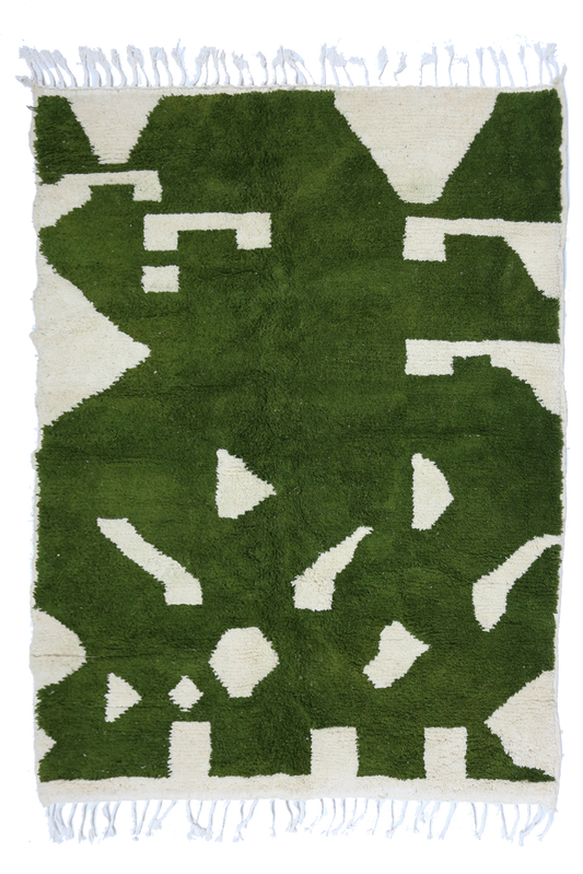 Abstract Green Azilal Wool Rug 247 x 188cm