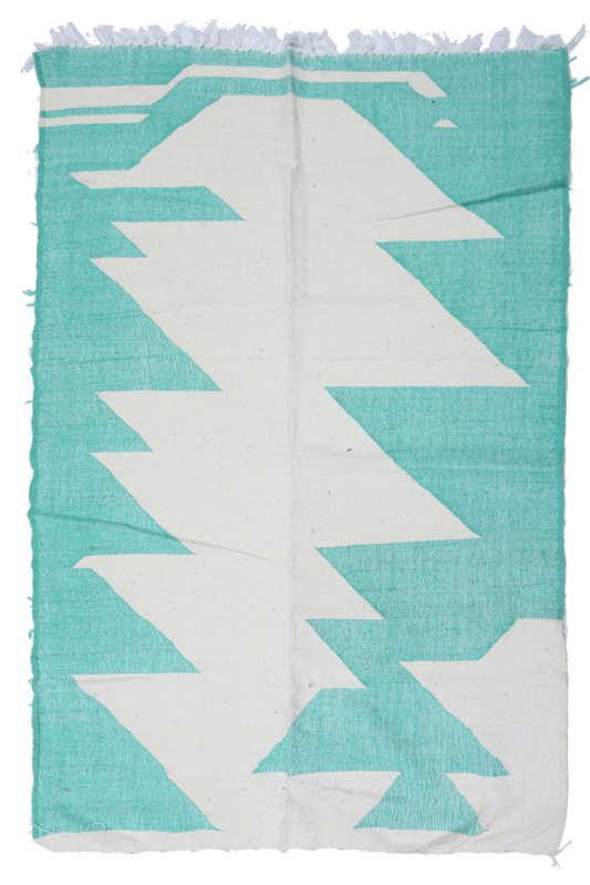 Mint Glacier Abstract Wool Kilim 242 x 147cm