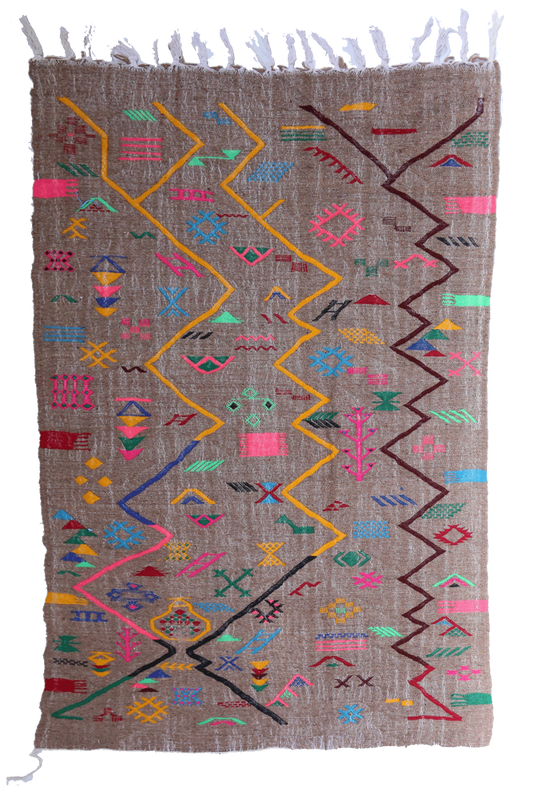 Earthy Neon Matrix Wool Kilim 244 x 143 cm