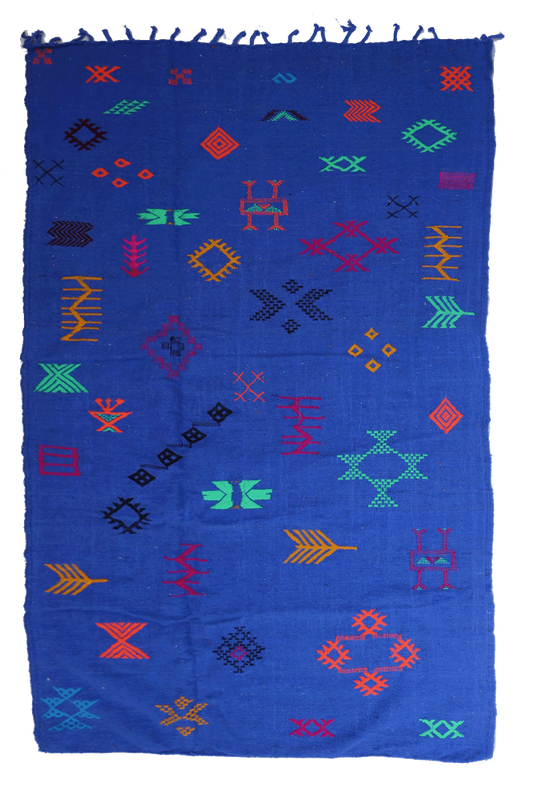 Handwoven Moroccan Kilim Rug – 237 x 144 cm – Deep Blue Wool