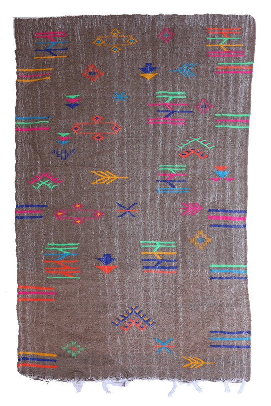 Handwoven Brown Wool Kilim Rug – 254 x 137 cm