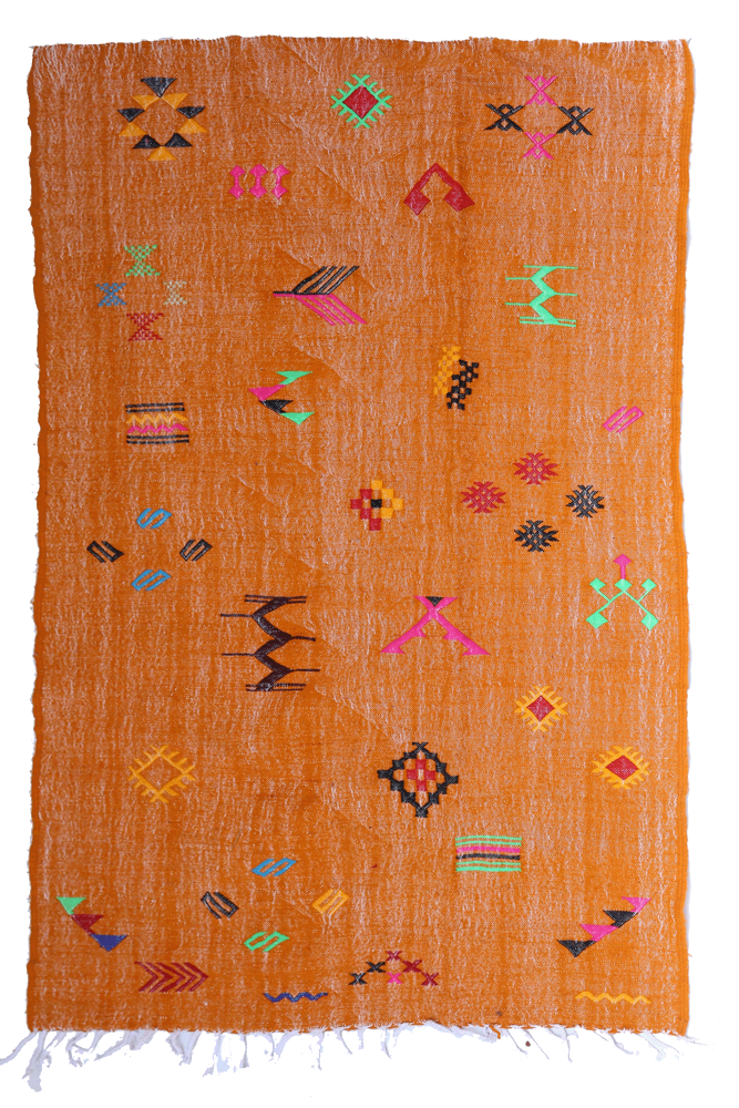 Handwoven Orange Wool Kilim Rug – 225 x 143 cm