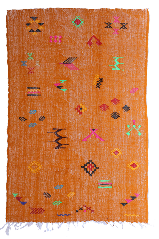 Handwoven Orange Wool Kilim Rug – 225 x 143 cm